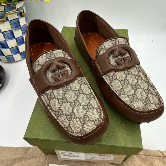 Men’s Gucci interlocking GG supreme driver Loafers size 11.5 made in Italy - Picture 1 of 10